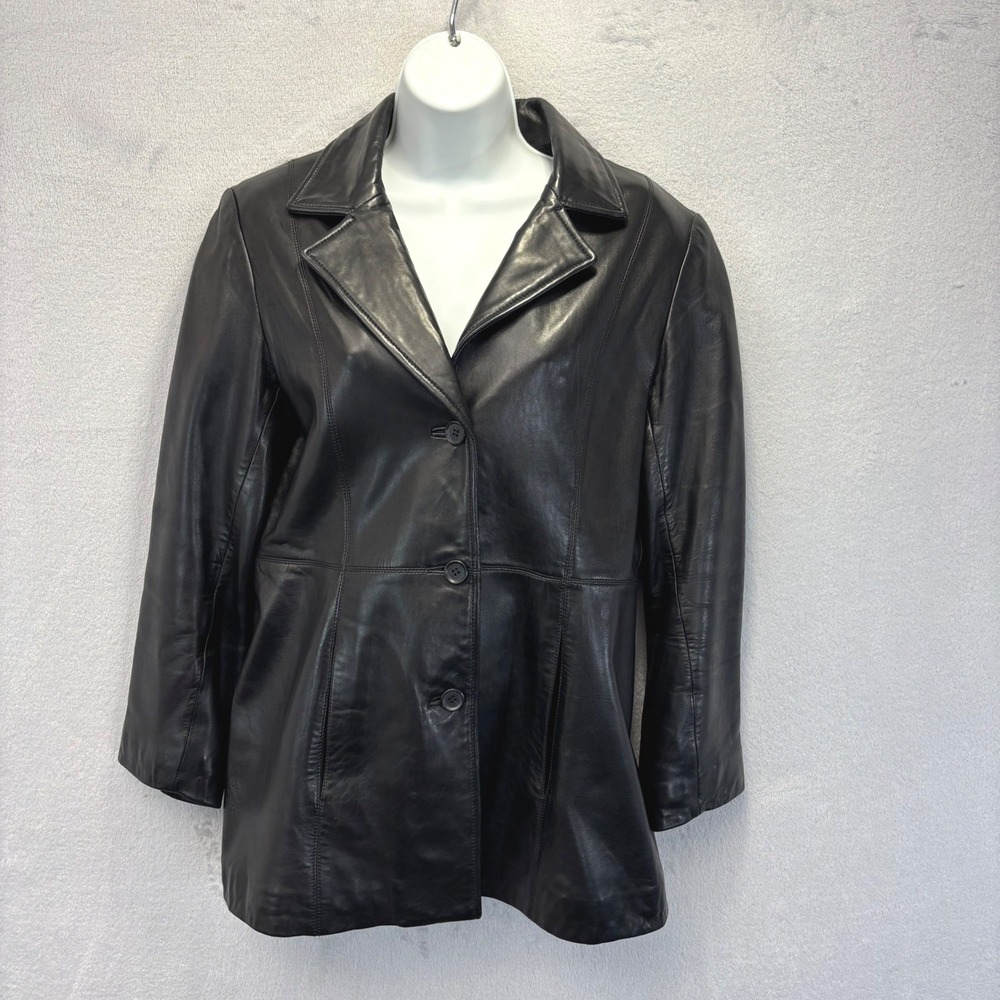 Marc New York Leather Blazer Jacket Women PS Petite Small Black 3-Button Supple